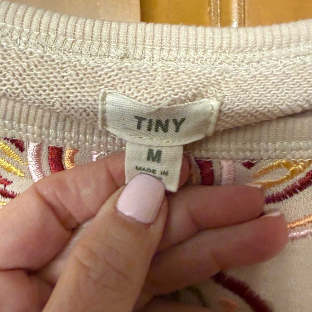 Anthropologie Brand Tiny Floral Embroidered Sweatshirt - Cream View 3